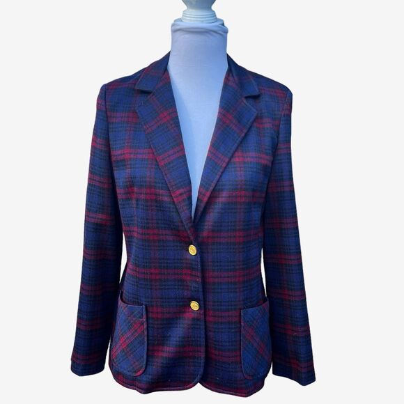 VTG Cape Cod Match Mates sz 2/4 Plaid Blazer Blue Red  Gold Buttons Preppy - Picture 1 of 8